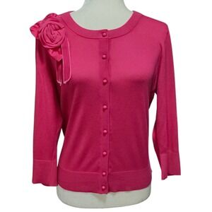 Kate Spade Pink Rose Embellished Cardigan Sweater Silk Blend Elle Woods Size L
